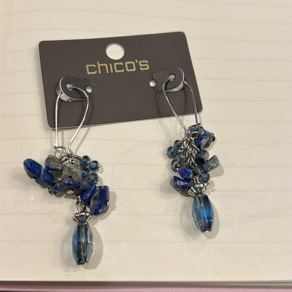 Chico’s Blue Cluster Dangling Earrings.  New - Picture 3 of 11